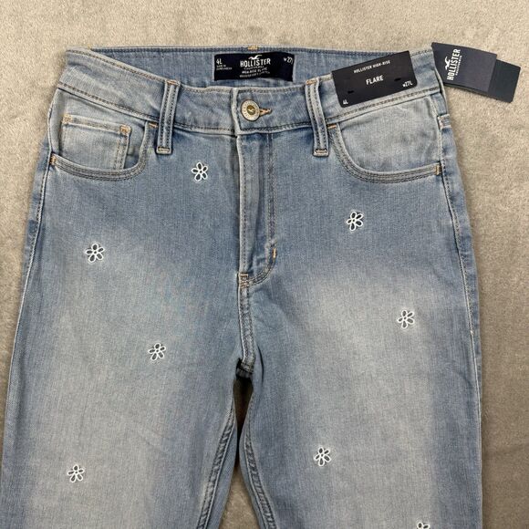 Hollister Jeans Womens 27L Blue Cotton Denim High Rise Flare Soft Stretch Floral - Picture 3 of 14